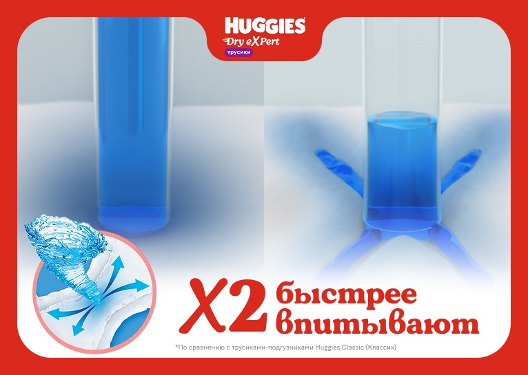Инновационные трусики-подгузники Huggies® Dry eXpert с Х-каналами